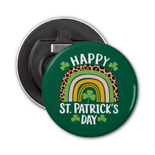 Gelukkige St. Patrick's Day Rainbow Shamrock Button Flesopener (Voorkant)