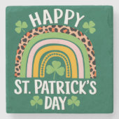 Gelukkige St. Patrick's Day Rainbow Shamrock Stenen Onderzetter (Voorkant)