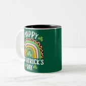 Gelukkige St. Patrick's Day Rainbow Shamrock Tweekleurige Koffiemok (Voorkant links)