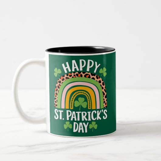 Gelukkige St. Patrick's Day Rainbow Shamrock Tweekleurige Koffiemok (Links)