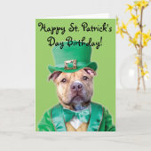 Gelukkige St. Patrick's Day Verjaardag Pitbull kaa Kaart (Gele Bloem)