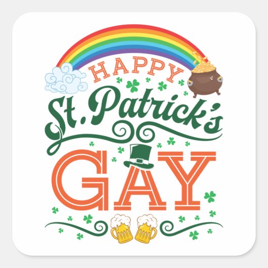 Gelukkige St. Patricks Gay LGBTQ Pride Regenboog Vierkante Sticker (Voorkant)