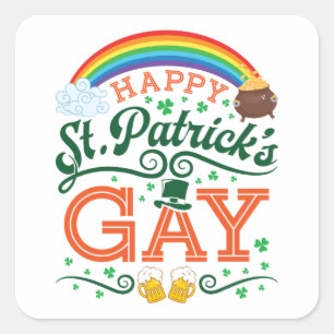 Gelukkige St. Patricks Gay LGBTQ Pride Regenboog Vierkante Sticker