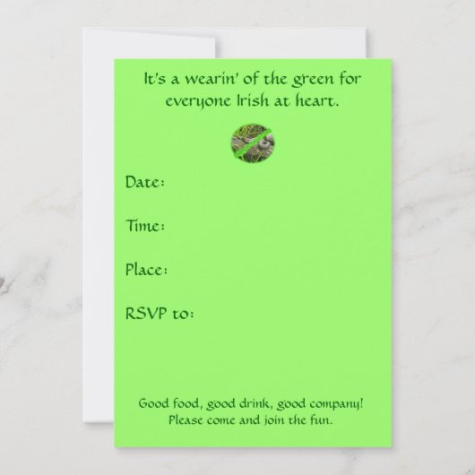 Gelukkige St. Patty's Day Geen Slangen Uitnodiging (Achterkant)