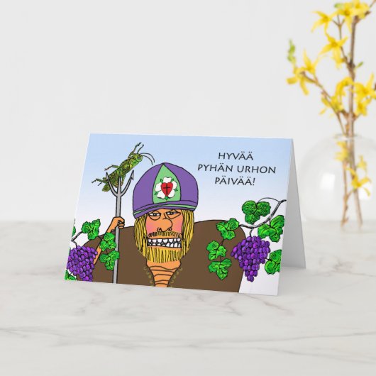 Gelukkige St. Urho's Day in het Fins, dode sprinkh Kaart (Gele Bloem)