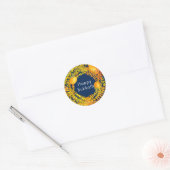 Gelukkige Sukkot emonen en bladeren krans blauw Ronde Sticker (Envelop)