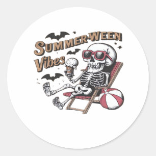 Gelukkige Sumerween Vibes Skelet Ijsje Zomer Ha Ronde Sticker