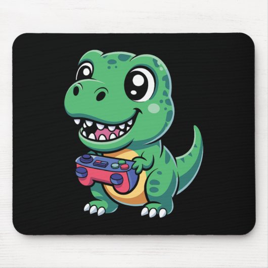 Gelukkige T-rex Met Game Controller Schattige Game Muismat (Voorkant)