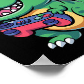 Gelukkige T-rex Met Game Controller Schattige Game Poster (Hoek)