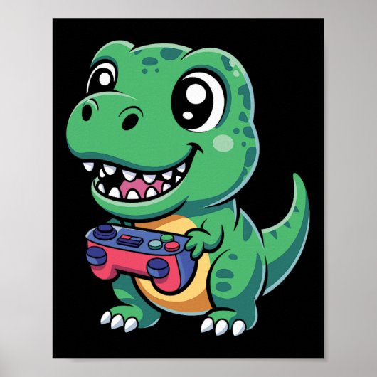 Gelukkige T-rex Met Game Controller Schattige Game Poster (Voorkant)
