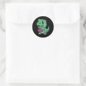 Gelukkige T-rex Met Game Controller Schattige Game Ronde Sticker (Tas)