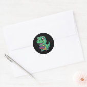 Gelukkige T-rex Met Game Controller Schattige Game Ronde Sticker (Envelop)