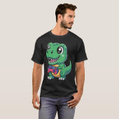 Gelukkige T-Rex Met Game Controller Schattige Game T-shirt (Voorkant volledig)