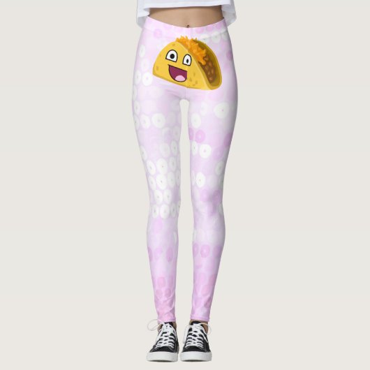 Gelukkige taco op roze faux sequin patroon leggings (Voorkant)