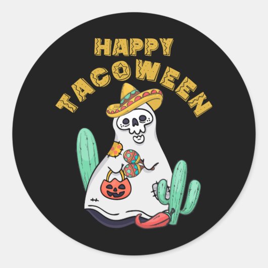 Gelukkige Tacoween Halloween Ghost Taco Mexicaanse Ronde Sticker (Voorkant)
