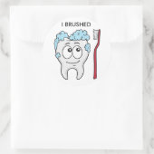 Gelukkige tand en borstel ronde sticker (Tas)