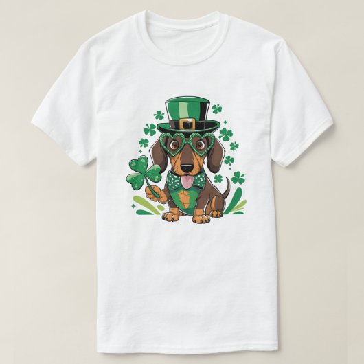 Gelukkige teckel St Patrick's Day Dog T-shirt (Design voorkant)