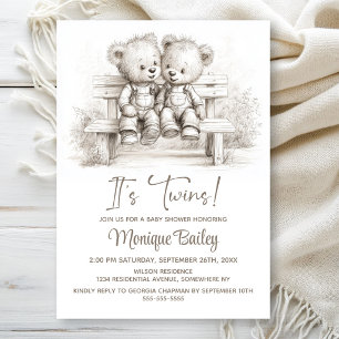 Gelukkige Teddybeer Tweeling Babyborrel Kaart