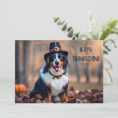 Gelukkige Thanksgiving Berner Berg Hond Pelgrim Feestdagenkaart (Staand voorkant)
