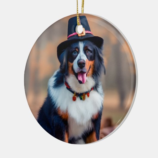 Gelukkige Thanksgiving Berner Berg Hond Pelgrim Keramisch Ornament (Links)