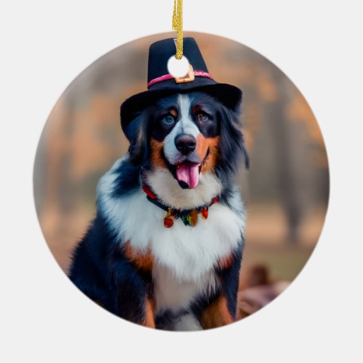 Gelukkige Thanksgiving Berner Berg Hond Pelgrim Keramisch Ornament (Achterkant)