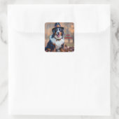 Gelukkige Thanksgiving Berner Berg Hond Pelgrim Vierkante Sticker (Tas)