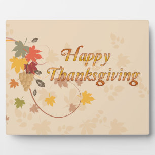 Gelukkige Thanksgiving - Bladeren, Druiven en Lint Fotoplaat