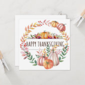 Gelukkige Thanksgiving bladpompoenkrans Kaart (Voorkant / Achterkant in situ)