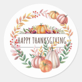 Gelukkige Thanksgiving bladpompoenkrans Ronde Sticker