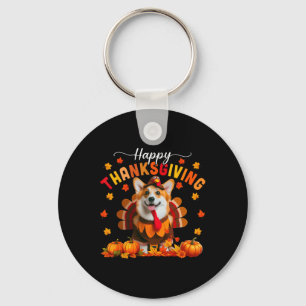 Gelukkige Thanksgiving Corgi Cosplay Herfst Kalkoe Sleutelhanger