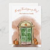 Gelukkige Thanksgiving Dag Herfst Huis Deur Pompoe Feestdagenkaart (Voorkant / Achterkant)