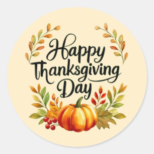 Gelukkige Thanksgiving Day Pompoen en Bladeren Sti Ronde Sticker