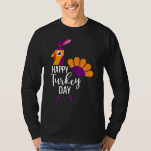 Gelukkige Thanksgiving Day Schattige Pelgrim Kalko T-shirt