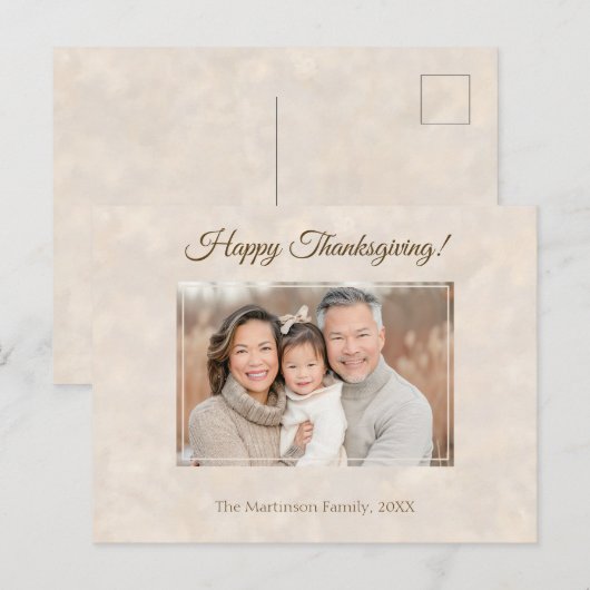 Gelukkige Thanksgiving Familiefoto Elegant Neutraa Feestdagenkaart (Voorkant / Achterkant)