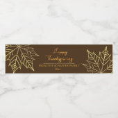 Gelukkige Thanksgiving, Goud & Bronzen Bladeren Waterfles Etiket (Enkel label)