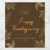 Gelukkige Thanksgiving, Goud & Bronzen Bladeren Wijn Etiket (Enkel label)
