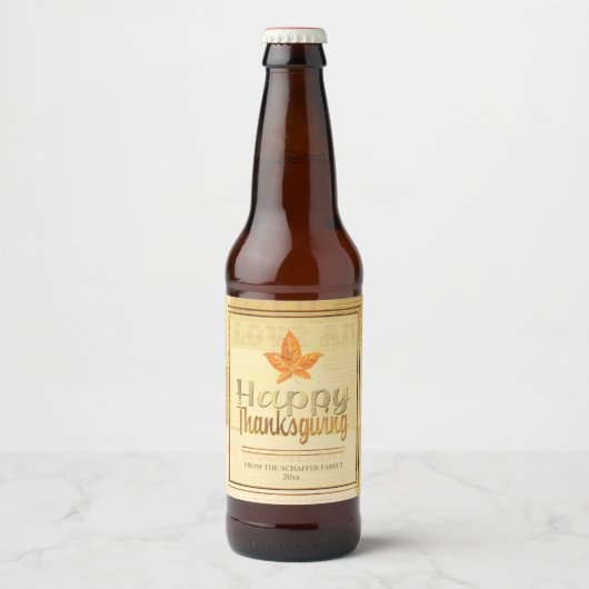 Gelukkige Thanksgiving, herfstbladeren Bier Etiket (Voorkant)
