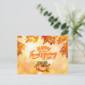 Gelukkige Thanksgiving herfstbladeren en pompoen Feestdagenkaart (Staand voorkant)