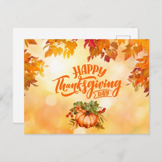 Gelukkige Thanksgiving herfstbladeren en pompoen Feestdagenkaart (Voorkant / Achterkant)