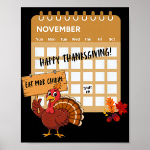 Gelukkige Thanksgiving Kalkoendag Kalender Grappig Poster