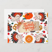 Gelukkige Thanksgiving kalkoenen en pompoenen Feestdagenkaart (Voorkant / Achterkant)