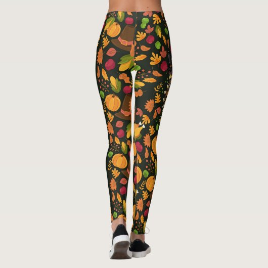 Gelukkige Thanksgiving met kalkoen vogel, pompoen Leggings (Achterkant)