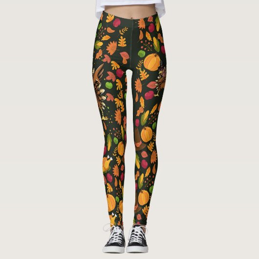 Gelukkige Thanksgiving met kalkoen vogel, pompoen Leggings (Voorkant)