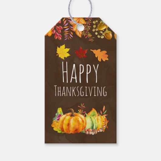 Gelukkige Thanksgiving met Pompoenen en Foliage Cadeaulabel (Voorkant)