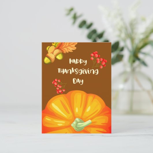 Gelukkige Thanksgiving met Schattigee Pompoen en P Feestdagenkaart (Staand voorkant)