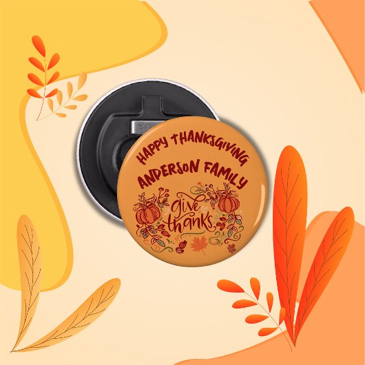 Gelukkige Thanksgiving Monogrammed Naam | Button Flesopener
