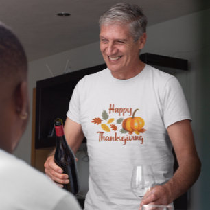 Gelukkige Thanksgiving Pompoen Herfst bladeren Pla T-shirt