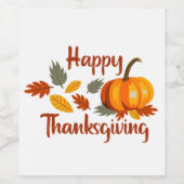 Gelukkige Thanksgiving Pompoen Herfst bladeren Pla Wijn Etiket (Enkel label)