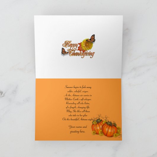 Gelukkige Thanksgiving pompoenkaart met gedicht Feestdagen Kaart (Binnen)