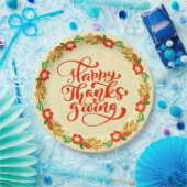 Gelukkige Thanksgiving Rode Gouden Krans 9" Papieren Bordje (Feest)